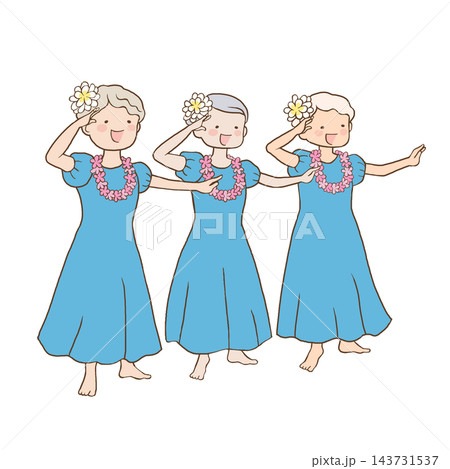 高齢者の女性たちがフラダンスを踊るイラスト 143731537