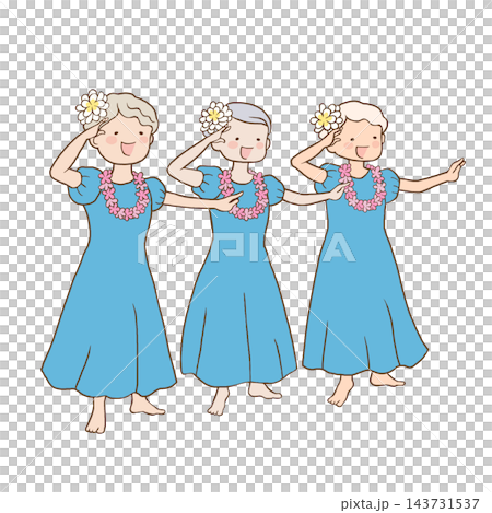高齢者の女性たちがフラダンスを踊るイラスト 143731537