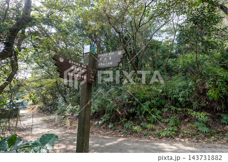 陽明山国家公園・七星山ハイキングコースの階段と青空 143731882