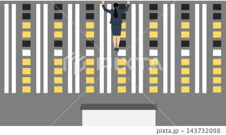 ぶら下がるビジネスウーマンのイラスト	 143732098