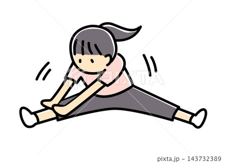 開脚ストレッチをする女性_フルカラー 開脚ストレッチをする女性_フルカラー 143732389