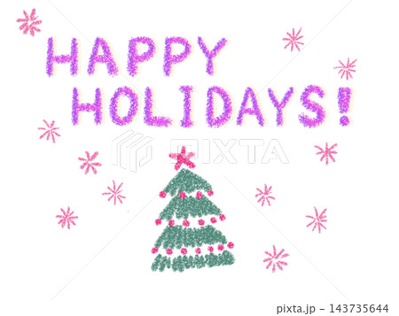 Happy Holidaysのピンク色の文字とクリスマスツリー Happy Holidaysのピンク色の文字とクリスマスツリー 143735644