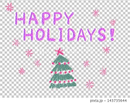 Happy Holidaysのピンク色の文字とクリスマスツリー Happy Holidaysのピンク色の文字とクリスマスツリー 143735644