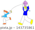 凧あげをする親子 143735861