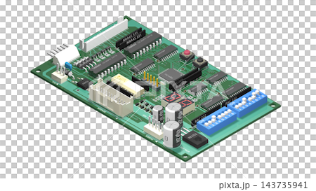 [等距素材] 矩形電子電路板（印刷電路板）透明PNG 143735941