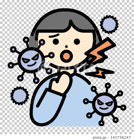 圖示:一名喉嚨痛且感染病毒的人 圖示:一名喉嚨痛且感染病毒的人 143736247