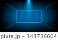 Abstract futuristic blue neon wireframe grid room background with spotlight glow 143736604