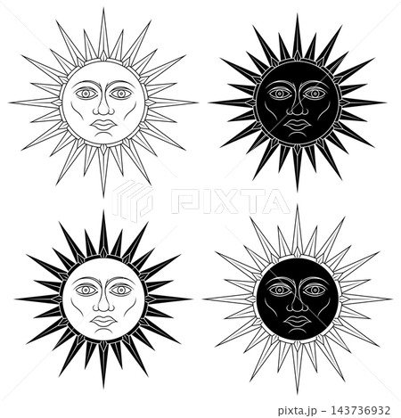 Outline may sun icon with solar rays Outline may sun icon with solar rays 143736932