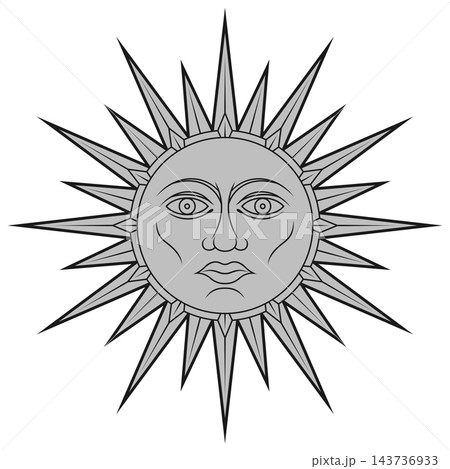 Greyscale may sun symbol radiating light Greyscale may sun symbol radiating light 143736933