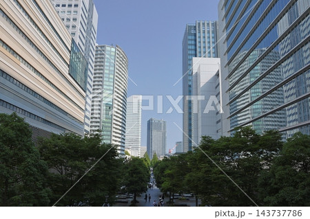 夏の都市イメージさせる「みなとみらい」のビルのある風景 143737786