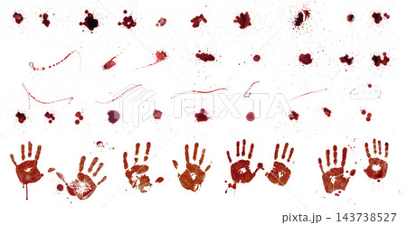 Set of blood drops. Blood stains. Red puddles isolated on transparent background Set of blood drops. Blood stains. Red puddles isolated on transparent background 143738527