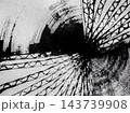 墨で描いた回転しながら拡散する様なイメージの絵、墨と筆による掠れた表現のスピード感のあるドローイング 143739908