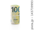 Pack of euro bills rolled with a rubber band isolated 143739993