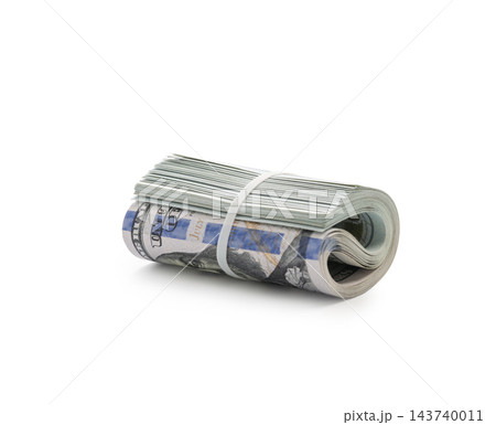 Pack of dollars rolled with a rubber band isolated Pack of dollars rolled with a rubber band isolated 143740011