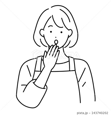 驚いて口元に手を当てる主婦の女性イラスト 驚いて口元に手を当てる主婦の女性イラスト 143740202