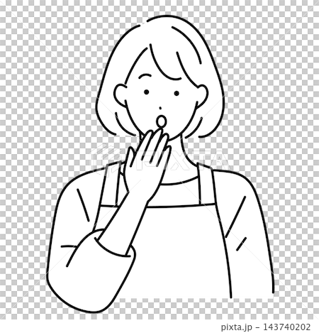 驚いて口元に手を当てる主婦の女性イラスト 驚いて口元に手を当てる主婦の女性イラスト 143740202