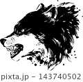 力強く吠える狼の横顔の墨絵イラスト チームロゴ・和風素材 143740502