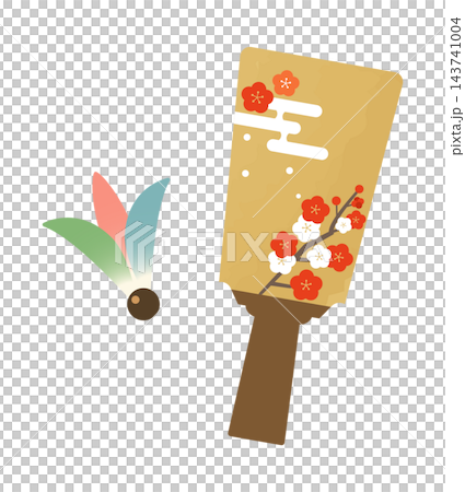 A traditional New Year's decoration featuring a battledore and shuttlecock with a plum blossom design. A traditional New Year's decoration featuring a battledore and shuttlecock with a plum blossom design. 143741004