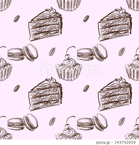 Sweet Desserts Scribble Seamless Pattern on...のイラスト素材 [143742059] - PIXTA