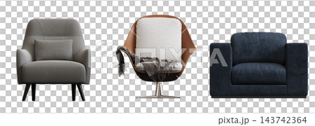 armchair isolate on a transparent background, comfortable furniture for home interior, 3D illustration, cg render armchair isolate on a transparent background, comfortable furniture for home interior, 3D illustration, cg render 143742364