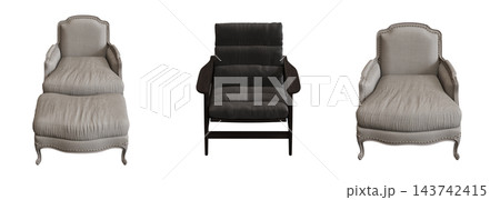 armchair isolate on a transparent background, comfortable furniture for home interior, 3D illustration, cg render armchair isolate on a transparent background, comfortable furniture for home interior, 3D illustration, cg render 143742415