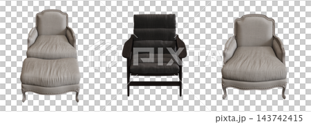 armchair isolate on a transparent background, comfortable furniture for home interior, 3D illustration, cg render armchair isolate on a transparent background, comfortable furniture for home interior, 3D illustration, cg render 143742415