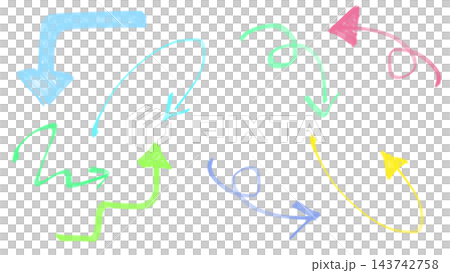 A set of colorful, hand-drawn arrows drawn with marker pens. A set of colorful, hand-drawn arrows drawn with marker pens. 143742758