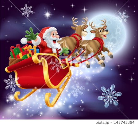 Santa Claus Sleigh Christmas Reindeer Sled Cartoon Santa Claus Sleigh Christmas Reindeer Sled Cartoon 143743384
