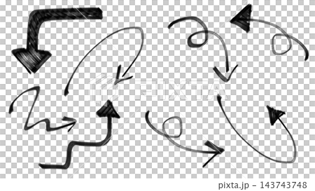 A set of rough, hand-drawn arrow illustrations drawn with a black marker pen. A set of rough, hand-drawn arrow illustrations drawn with a black marker pen. 143743748