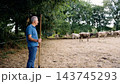 Farmer watching cattle grazing on cheese farm pasture 143745293