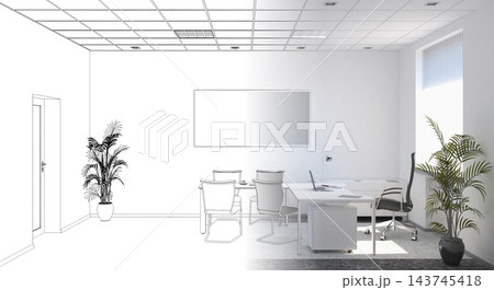 office, interior visualization, 3D illustration office, interior visualization, 3D illustration 143745418