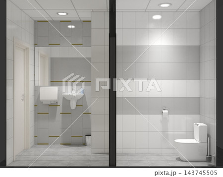 restroom, interior visualization, 3D illustration restroom, interior visualization, 3D illustration 143745505