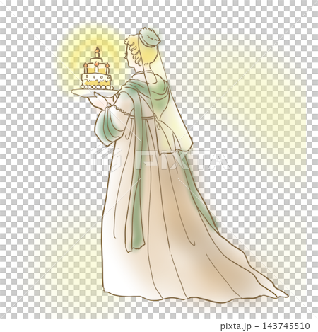 ケーキを運ぶクラシカルなドレスの女性イラスト 143745510