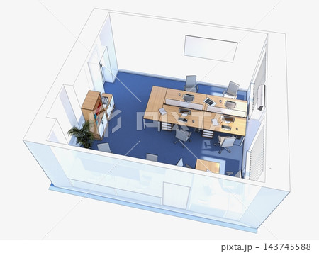 office, interior visualization, 3D illustration office, interior visualization, 3D illustration 143745588