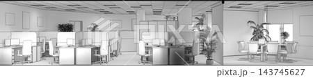 office, interior visualization, 3D illustration office, interior visualization, 3D illustration 143745627