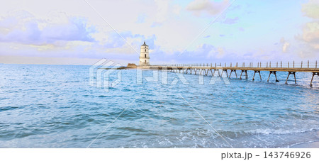 Alexandria Egypt Lighthouse and Mediterranean Sea at Sunset, Peaceful Seascape with Historic Pier, Magical Clouds, Amazing Sky, Solitude, Calm Alexandria Egypt Lighthouse and Mediterranean Sea at Sunset, Peaceful Seascape with Historic Pier, Magical Clouds, Amazing Sky, Solitude, Calm 143746926