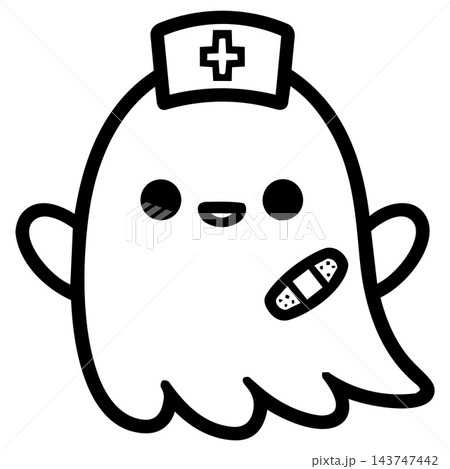 Happy nurse ghost cute halloween characters with bandage smiling Happy nurse ghost cute halloween characters with bandage smiling 143747442