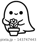 Cute ghost holding flower pot happy Halloween cartoon illustration 143747443