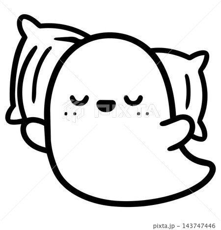 Cute sleeping ghost pillow halloween cartoon character illustration Cute sleeping ghost pillow halloween cartoon character illustration 143747446