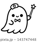 Cute halloween characters ghost holding magic wand and smiling 143747448