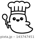 Happy little ghost chef holding spoon cartoon illustration 143747451
