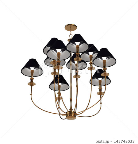 chandelier on the ceiling isolated on transparent background, hanging lamp, pendant light, 3D illustration, cg render 143748035