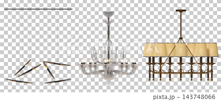 chandelier on the ceiling isolated on transparent background, hanging lamp, pendant light, 3D illustration, cg render chandelier on the ceiling isolated on transparent background, hanging lamp, pendant light, 3D illustration, cg render 143748066