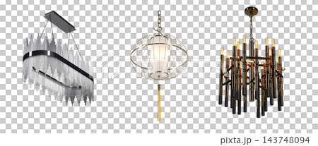 chandelier on the ceiling isolated on transparent background, hanging lamp, pendant light, 3D illustration, cg render chandelier on the ceiling isolated on transparent background, hanging lamp, pendant light, 3D illustration, cg render 143748094