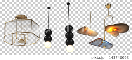 chandelier on the ceiling isolated on transparent background, hanging lamp, pendant light, 3D illustration, cg render chandelier on the ceiling isolated on transparent background, hanging lamp, pendant light, 3D illustration, cg render 143748098
