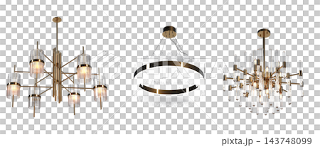 chandelier on the ceiling isolated on transparent background, hanging lamp, pendant light, 3D illustration, cg render chandelier on the ceiling isolated on transparent background, hanging lamp, pendant light, 3D illustration, cg render 143748099