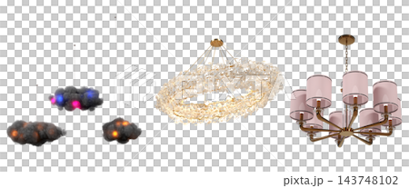 chandelier on the ceiling isolated on transparent background, hanging lamp, pendant light, 3D illustration, cg render chandelier on the ceiling isolated on transparent background, hanging lamp, pendant light, 3D illustration, cg render 143748102