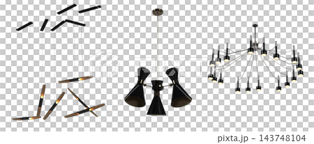 chandelier on the ceiling isolated on transparent background, hanging lamp, pendant light, 3D illustration, cg render chandelier on the ceiling isolated on transparent background, hanging lamp, pendant light, 3D illustration, cg render 143748104