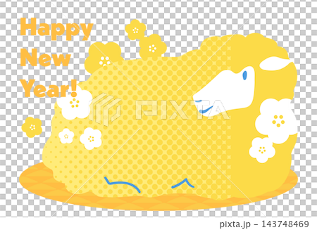 A pop-art New Year's illustration featuring a yellow sheep and plum blossoms. A pop-art New Year's illustration featuring a yellow sheep and plum blossoms. 143748469