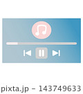 Minimal blue audio music player bar media interface element sticker print visual graphic clipart artwork design icon illustration 143749633